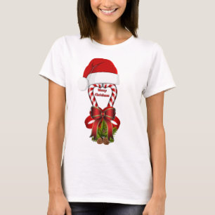 Rote gestreifte Weihnachts-Zuckerrohr T-Shirt