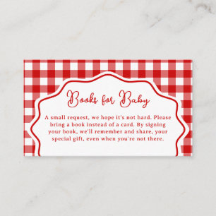 Rote Gingham Baby-Q BBQ Baby Shower Bücher für Bab Begleitkarte