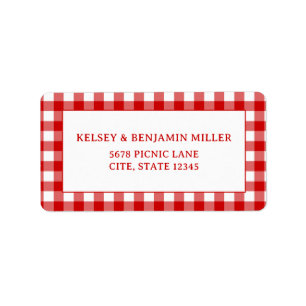 Rote Gingham Baby-Q Grillfest BBQ Baby Shower Adre Adressaufkleber