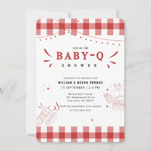 Rote Gingham-Barbecue-Baby-Q-Baby-Party Einladung