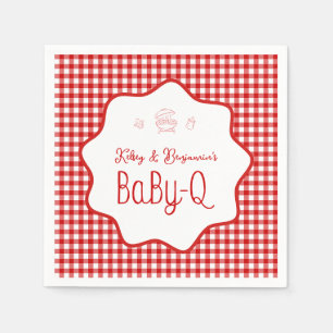 Rote Gingham-Barbecue-Baby-Q-Baby-Party Serviette