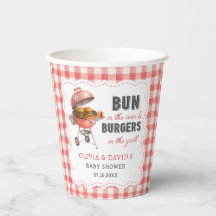 Rote Gingham-Burger-BBQ-Baby-Shower-Papierbecher