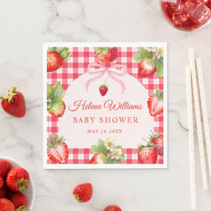 Rote Gingham-Erdbeer-Baby-Party-Papier-Servietten Serviette