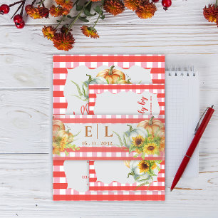 Rote Gingham-Kürbisse Sonnenblumen Herbst-Hochzeit Einladungsbanderole