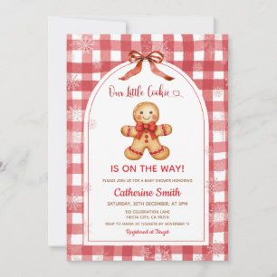 Rote Gingham-Lebkuchen-Weihnachts-Baby-Shower Einladung