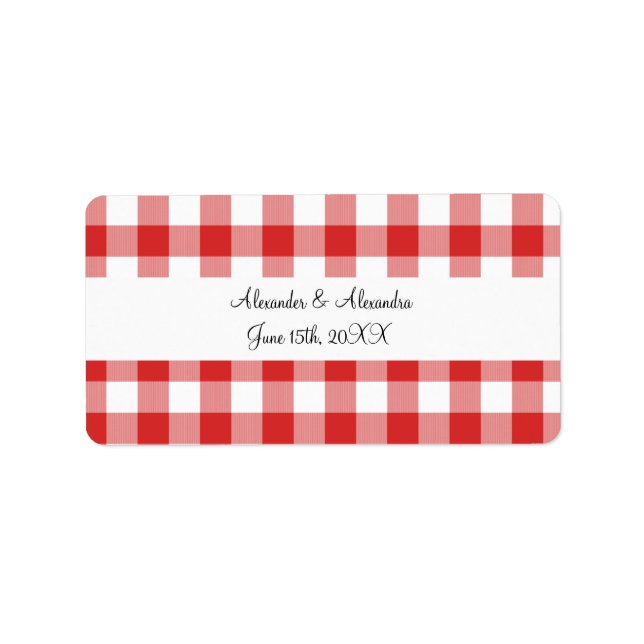 Rote Gingham-Muster-Gastgeschenke Hochzeiten Adressaufkleber (Vorne)