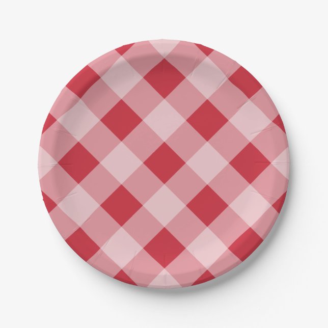Rote Gingham-Picknick-BBQ-Party-Papierplatten Pappteller (Vorderseite)