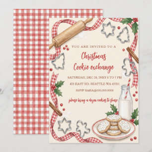 Rote Gingham-Spaß-Keks-Tausch-Weihnachtsfeier Einladung