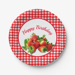Rote Gingham und Strawberries Geburtstagsparty Pappteller