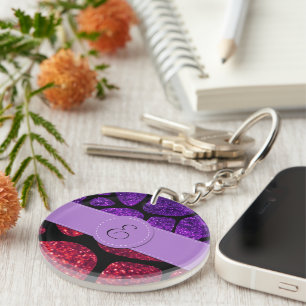 Rote Giraffe, Lila Giraffe, Glitzer, Monogramm Schlüsselanhänger