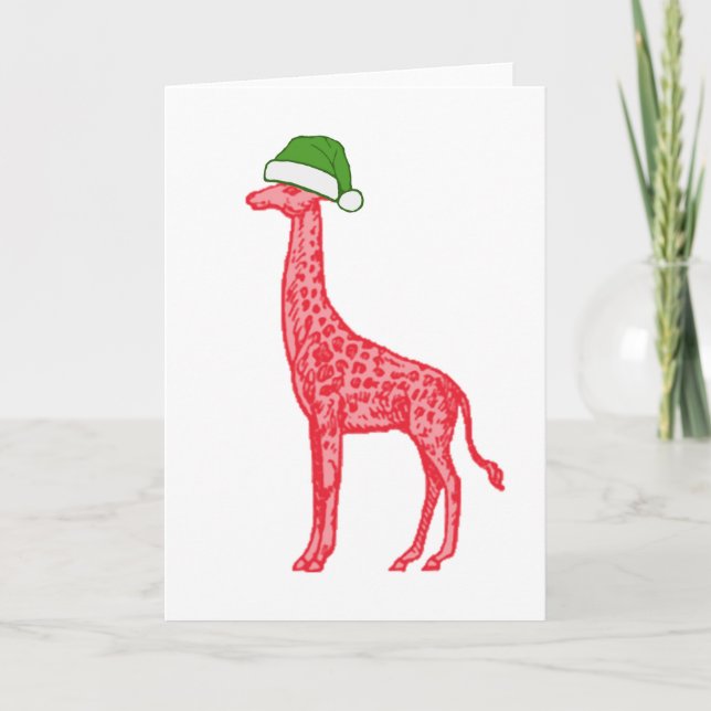 Rote Giraffe mit grüner Weihnachtsmannmütze Karte (Vorderseite)