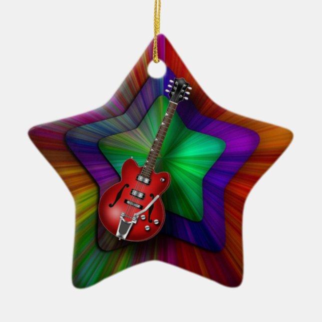 Rote Gitarren-Stern-Verzierung Keramik Ornament (Vorne)