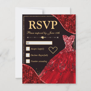 Rote Glam Waves & Glitter Kleid Sweet Sixteen RSVP Karte