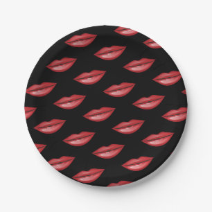 Rote Glänzende Lippen Kuss Schönheit Make-up Gebur Pappteller