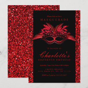 Rote Glitter-Maskenball-Einladungen Einladung