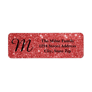 Rote Glitter-Monogramm-Rücksende-Adressetiketten