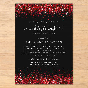 Rote Glitter-Rahmen-Weihnachten Schwarzes Acryl Acryleinladungen