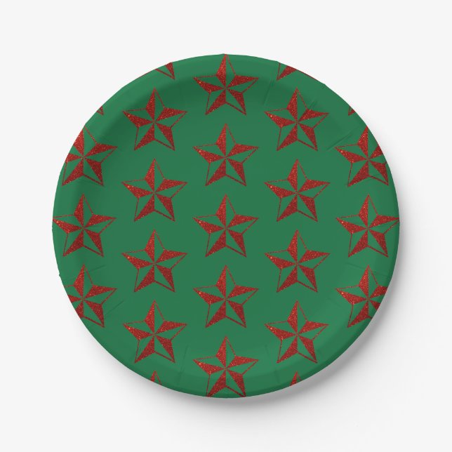 Rote Glitter-Weihnachtsstern Pappteller (Vorderseite)