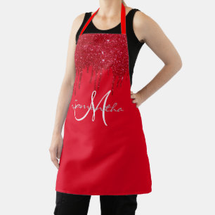 Rote Glittertropfen, Fette Farbige Monogramm Schürze