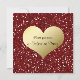 Rote Glitzer-Blick-Goldherzvalentine-Einladung Einladung