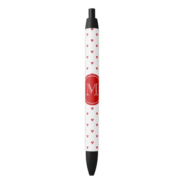 Rote Glitzer-Herzen mit Monogramm Kugelschreiber (Vorderseite Vertikal)