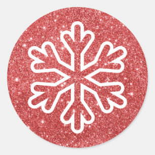 Rote Glitzer-Schneeflocke - Kreis-Aufkleber Runder Aufkleber