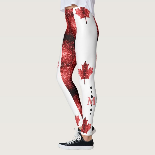 rote Glitzern der Flagge Kanadas Monogram Leggings (Links)