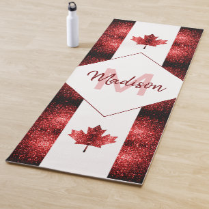 rote Glitzern der Flagge Kanadas Monogram Yogamatte