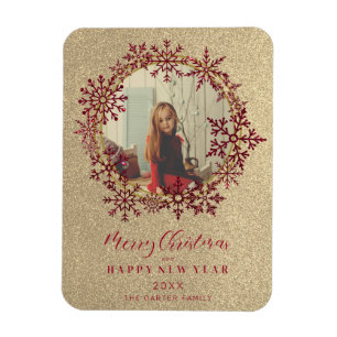 Rote Glitzern Schneeflocken Weihnachten Familie Fo Magnet