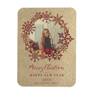 Rote Glitzern Schneeflocken Weihnachten Familie Fo Magnet