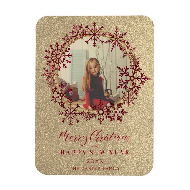 Rote Glitzern Schneeflocken Weihnachten Familie Fo Magnet (Vertikal)