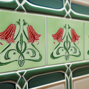 Rote Glockenblume Dekor Art Nouveau Art Deco Fliese