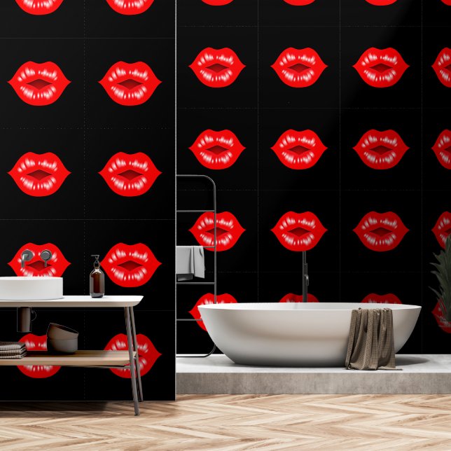 Rote Glossen Lippen Benutzerdefinierte Farbe Schwa Tapete (Badezimmer)