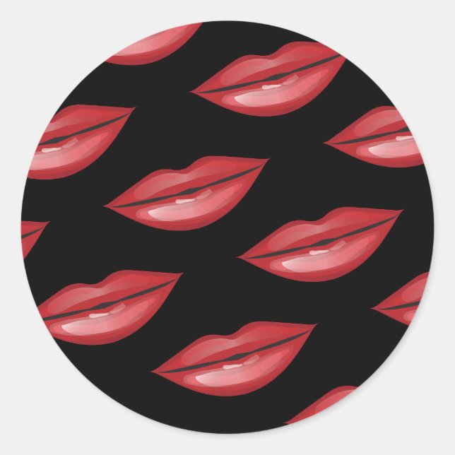 Rote Glossen Lippen Kiss Beauty Makeup Gastgeschen Runder Aufkleber (Vorderseite)