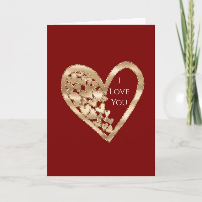 Rote Gold Herzen Liebe Karte (Vorderseite)