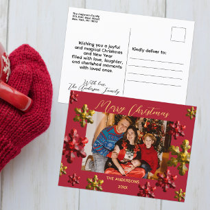 Rote Gold-Schneeflocken-Familienfoto Weihnachten