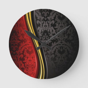 ROTE GOLD- UND SCHWARZE BAROCKMUSTER-Wanduhr Runde Wanduhr