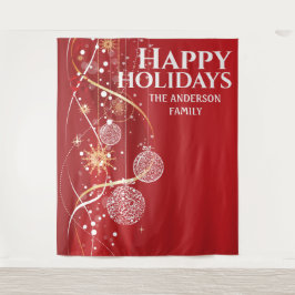 Rote Goldbälle Schneeflocken Chic Weihnachtsgrüße Wandteppich