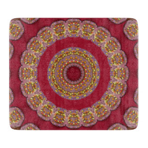 Rote Goldene Gelbe Rosetten Mandala Schneidebrett