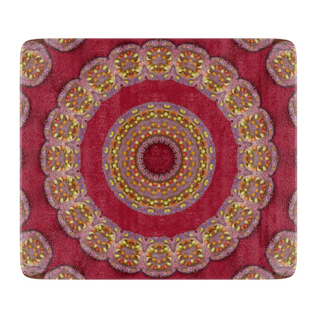 Rote Goldene Gelbe Rosetten Mandala Schneidebrett (Vorderseite)