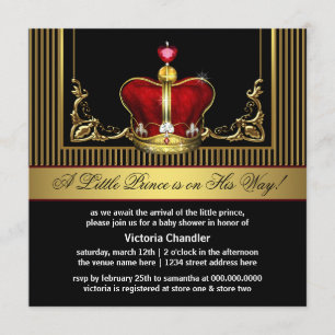 Rote Goldene Kronen-Prinz Baby Shower Einladungen