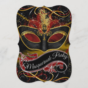 Rote & Goldene Maske Funkelnde Maskerade Einladung