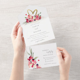 Rote goldene Orchideenhochzeit All In One Einladung