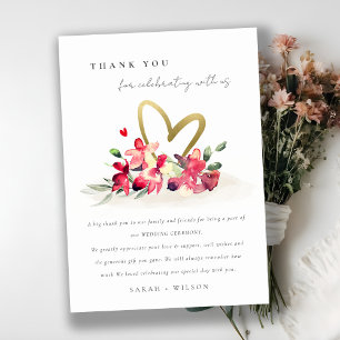 Rote goldene Orchideenhochzeit Dankeskarte