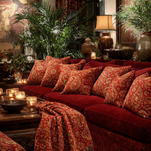 Rote & goldene Paisley-Designer-Kissen - Raumdesig Kissen