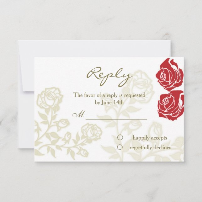 Rote goldene Rose antworten auf Flachkarte RSVP Karte (Vorderseite)