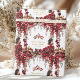 Rote goldene Tiara Blumen Quinceañera Geschenkpapier