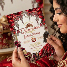 Rote goldene Tiara Floral Quinceañera