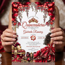 Rote goldene Tiara Floral Quinceañera