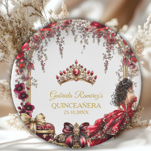 Rote goldene Tiara Floral Quinceañera Pappteller
